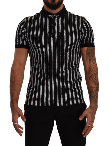 Black White Striped Polo Short Sleeve T-shirt